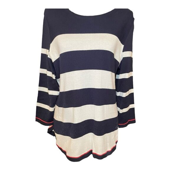 Talbots Preppy Striped Sweater | Navy & Cream | Size M Fall Classic - Picture 4 of 9